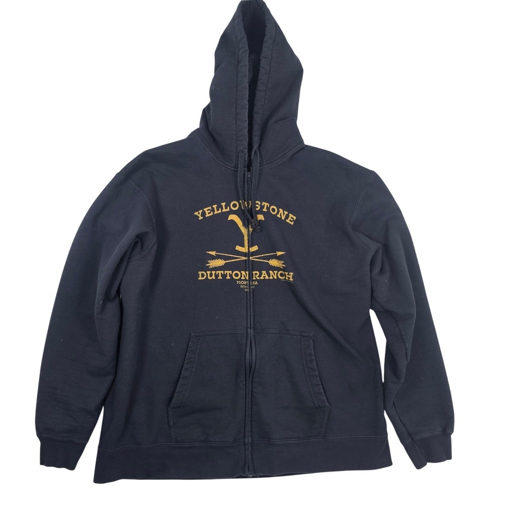 Port & Company Yellowstone Dutton Ranch Zip Up Hoodie Black XL Mens Sweatshirt